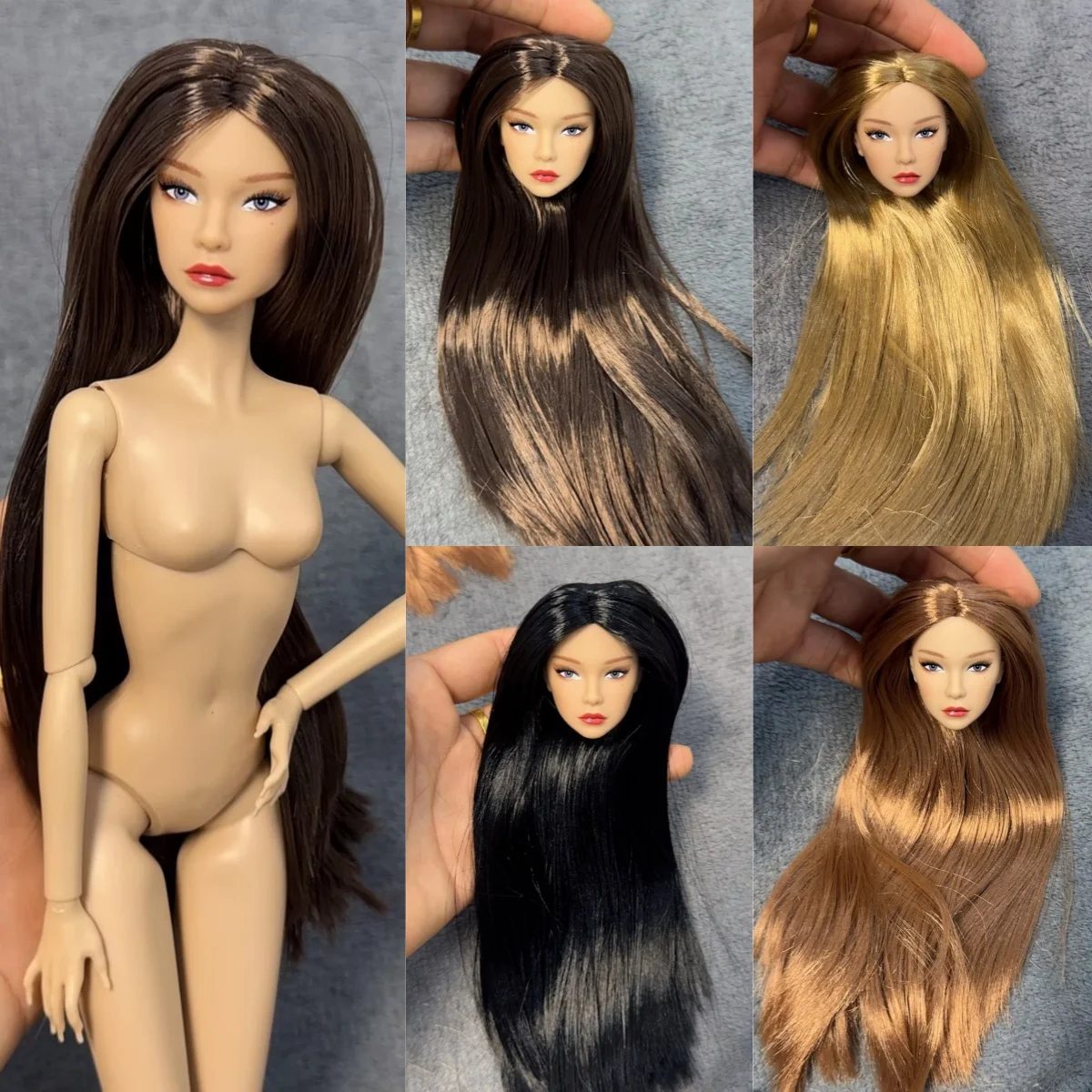 32cm Supermodel Gen3 Doll Head Fashion Hand-painted Make-up Normal Skin Grey Eyes/Red Lips For 1/6 FR Doll Head+Body Accessories