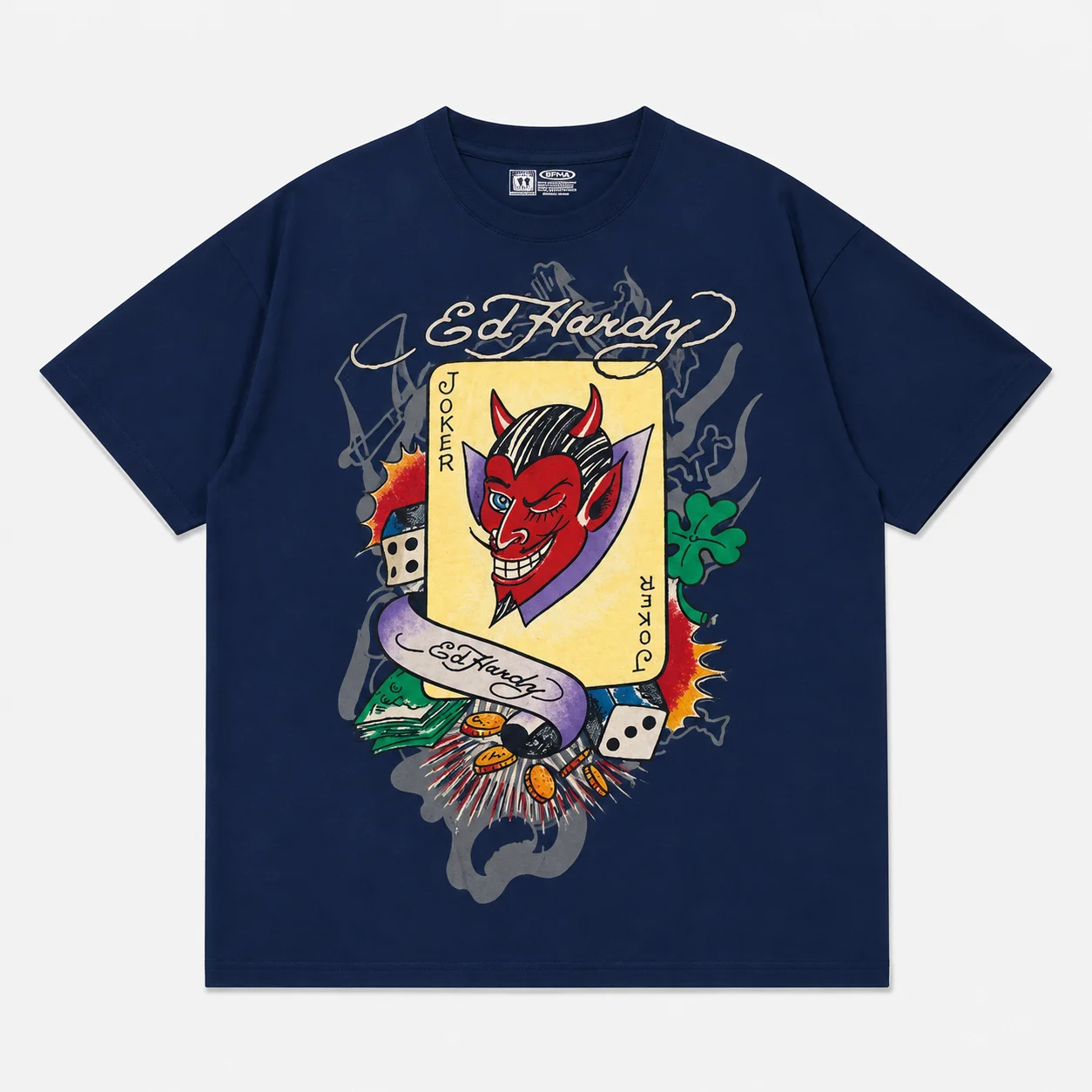 Ed Hardy Devil Joker Card Dice Clover Coins Print T Shirt Unisex Loose Oversized Harajuku Streetwear Cotton Summer Graphic Tee view 4