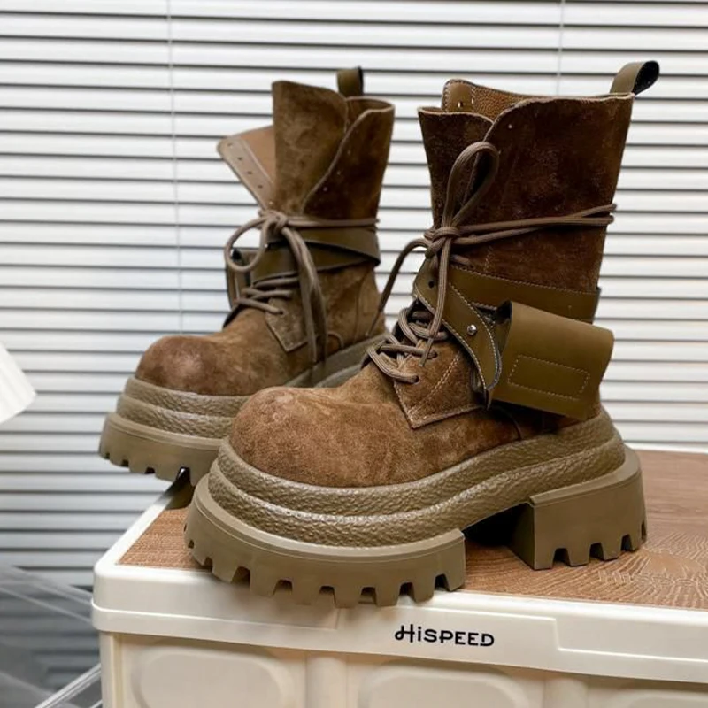 

Fashion Women's Boots High Quality Suede Motorcycle Short Boots Women's Designer Comfortable Leisure Platform Boots Botas Mujer