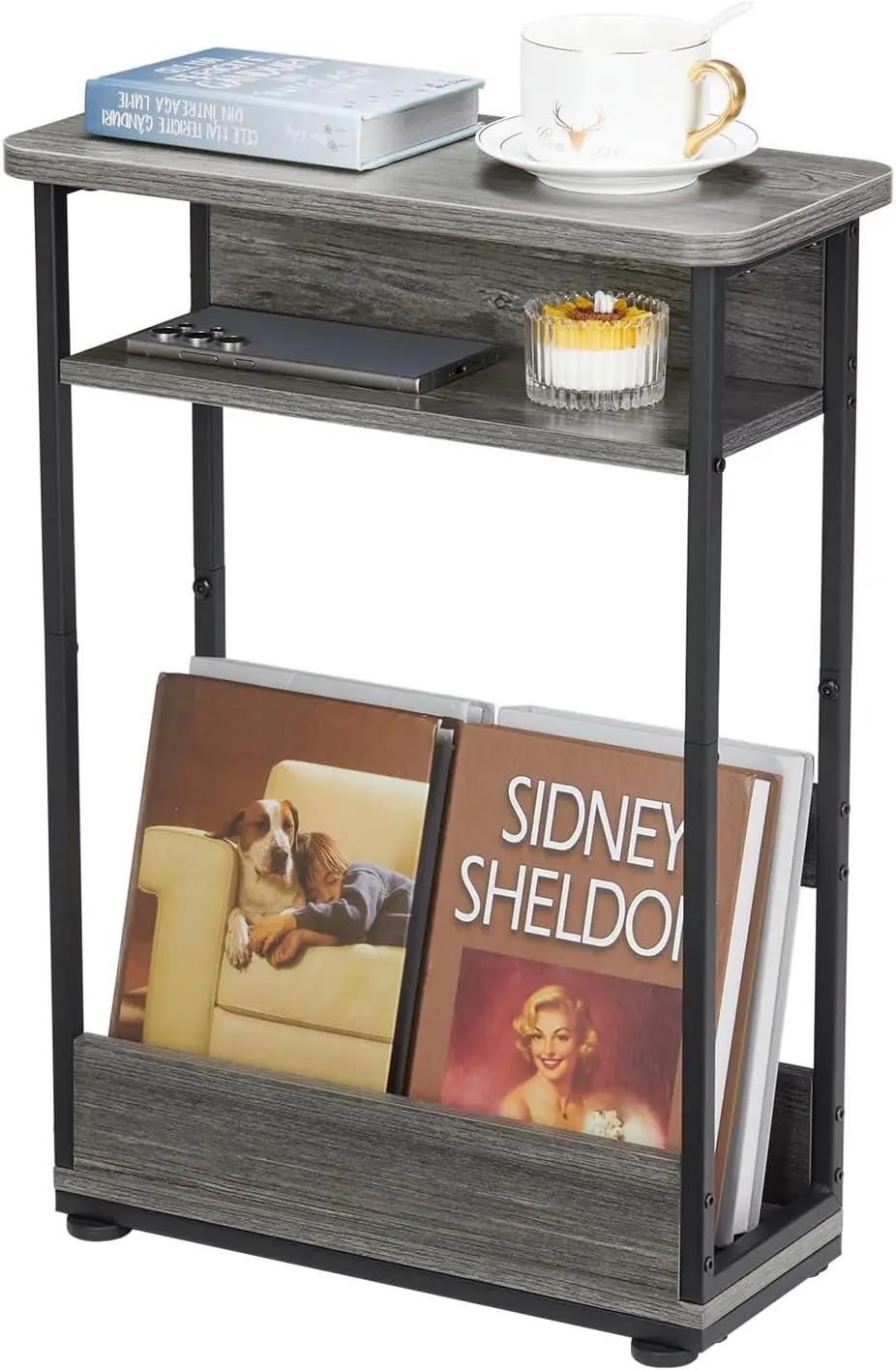 

Narrow Side Table,3-Tier Slim End Table with Storage Shelf,Modern Sofa Table Thin Side Table for Narrow and Small Spaces