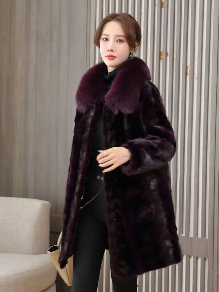 Real Mink Fur Coatผู้หญิงฤดูหนาวขนสัตว์ธรรมชาติแจ็คเก็ตยาวหญิงของแท้Minkเสื้อแฟชั่นเสื้อกันหนาวหรูหราOuterwear