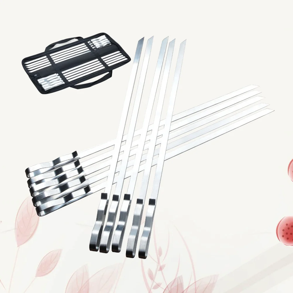 

10pcs 42Cm Stainless Steel Big Flat Skewers Heavy Duty Grill Tools For Bbq Shish Kebab Chicken Vegetables No Pre-Soak Needed