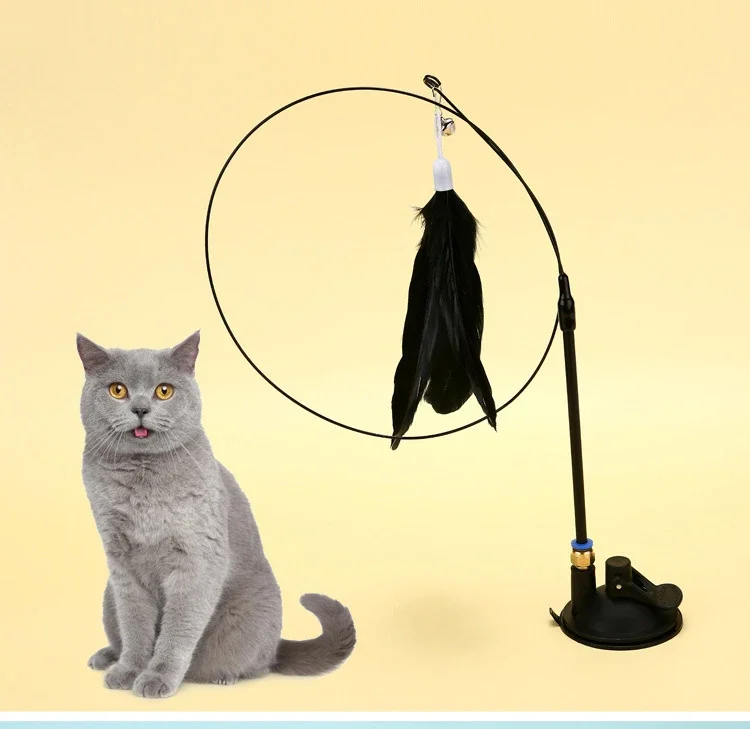 Interaktives Katzenspielzeug, freihändiger Katzenstab, Spielzeug für Kätzchen, Teaser-Stab, Saugnapf-Vogel-/Feder-Katzenstab, Haustierbedarf – Detail 1