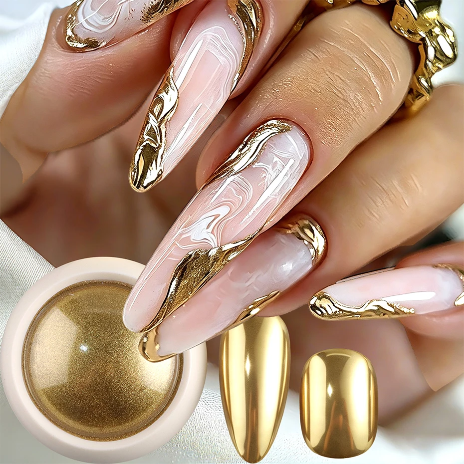 6 Colors Mirror Chrome Nail Powder Metallic Golden Silvery Mirror Pigment Dust Manicure Powder Nail Art Decoration Supplies