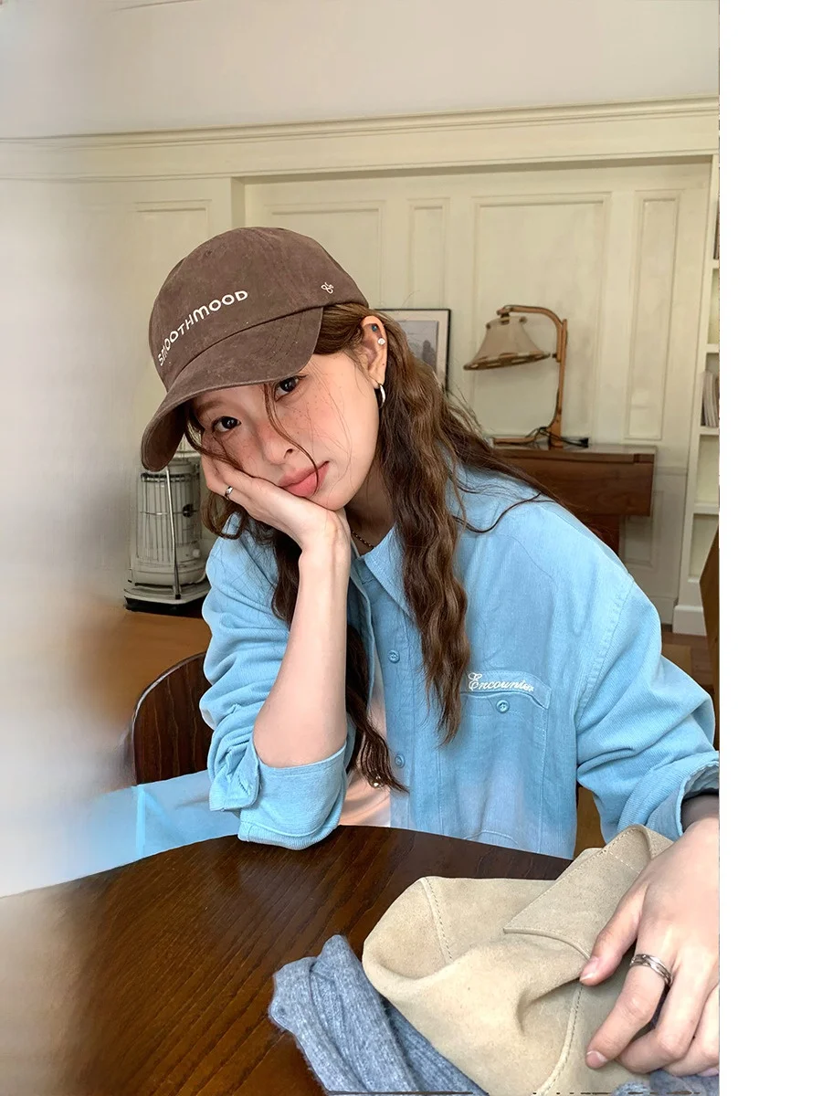 

COK женская хлопковая бархатная блузка с вышитыми буквами и мягкой текстурой, осенняя верхняя одежда, гонконгская блузка с длинным светом