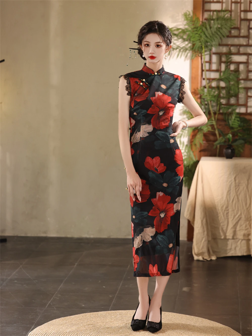 Young Style Improved Sleeveless Cheongsam Women Chinese Retro Old Shanghai Printed Qipao Dress High-end Temperament Evening Gown