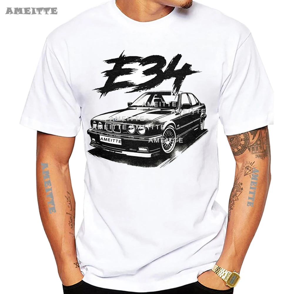 ريترو E34 M5 5 سلسلة المدرسة القديمة تي شيرت رجالي الرجال قصيرة الأكمام Harajuku E30 E36 E28 F30 تطور الرياضة سيارة بلايز بيضاء الصبي تيز