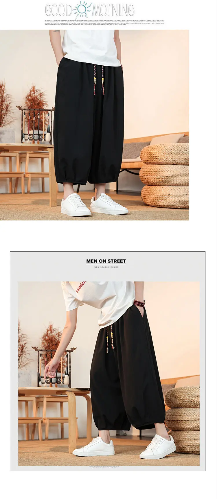 Sommerliche, atmungsaktive Sweatshirt-Hose für Herren, Eisseide, Leinenimitat, lockere, lässige, coole, kurze Hose im chinesischen Stil – Detail 28