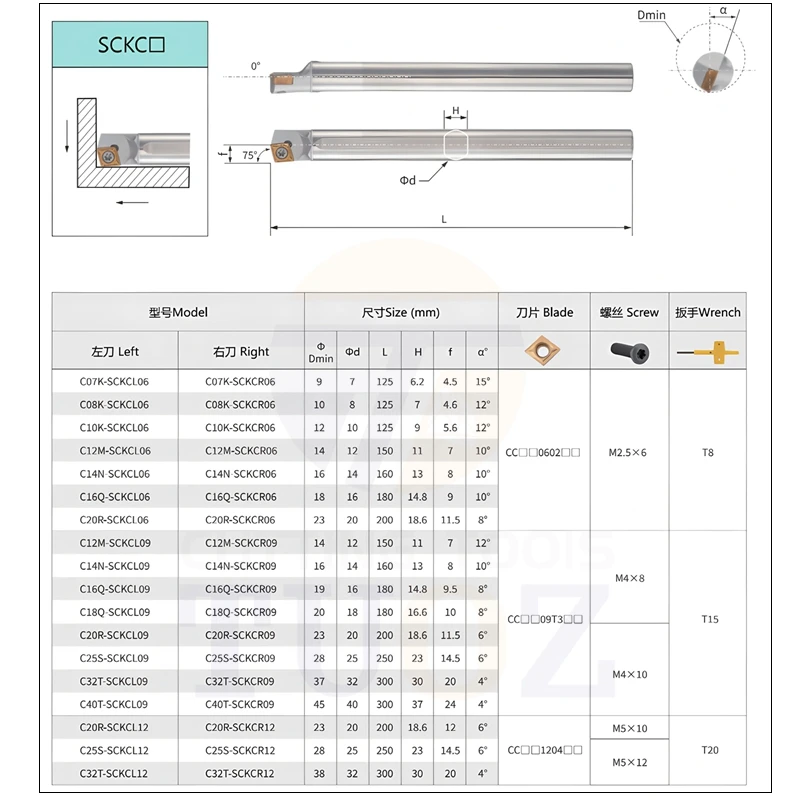 Alat Pembubutan Internal Tahan Guncangan Baja Tungsten C06K-C16Q SCLCR/SCLCL/SCKCR/SCKCL 06 09 Kompatibel dengan Sisipan CCGT0602/09T3