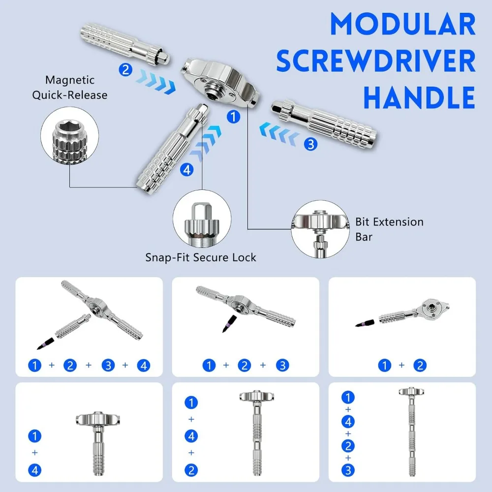 Set Obeng Ratchet 40 in 1, Set Mata Obeng Magnetik Baja S2, Kit Alat Perbaikan Portabel dan Ringkas untuk Elektronik, Komputer