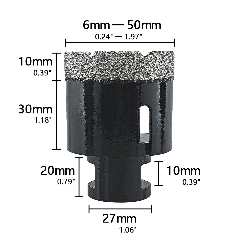 Foret à sec diamant à filetage M14, ensemble de trépans brasés sous vide, couronnes de carreaux de porcelaine, granit, marbre, outils de scie