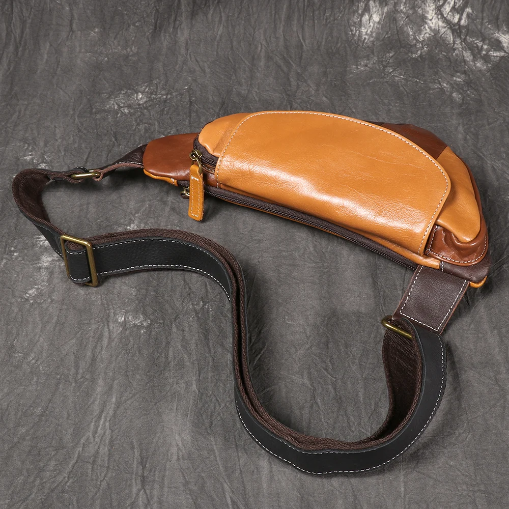 LUOKIR Herren-Brusttasche aus echtem Leder, lässiger Rucksack aus Rindsleder der Oberschicht, stilvolle, trendige Schulter-Crossbody-Tasche – Detail 4