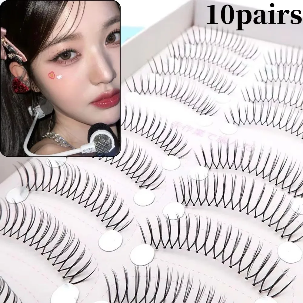 HOT 10 Pairs False Eyelashes Korean Idol Lash Extension U-Shaped Comic Eye Makeup Lashes Natural Wispy Fake Eyelashes Clear Stem