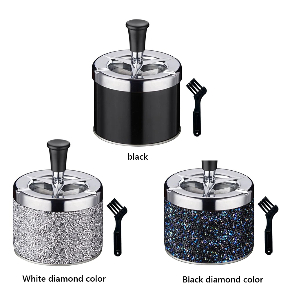 Push Down Ashtray with Lid Self-Cleaning Ashtray Windproof Car Ashtray Metal Desktop Ashtray for Home Office Car