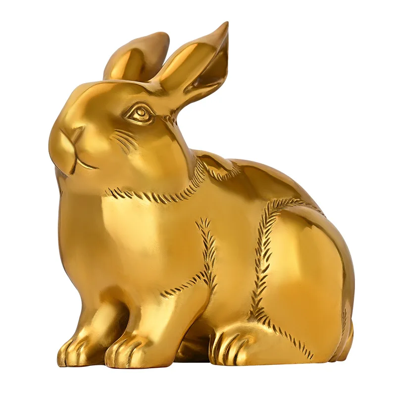 Rabbit figurine, made of pure copper, a zodiac rabbit ornament for desktop, living room, and home decoration, a craft gift, and