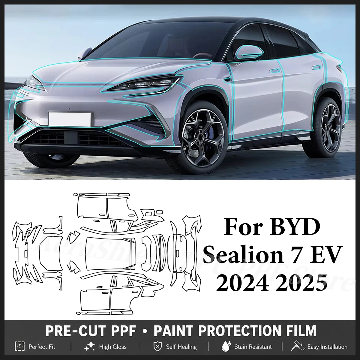 

FOR BYD Sealion 7 EV 2024 2025 Car TPU Paint Protection Film Matte Clear Cover Pre-cut PPF Anti-Scratch Resistant Repairable Bra