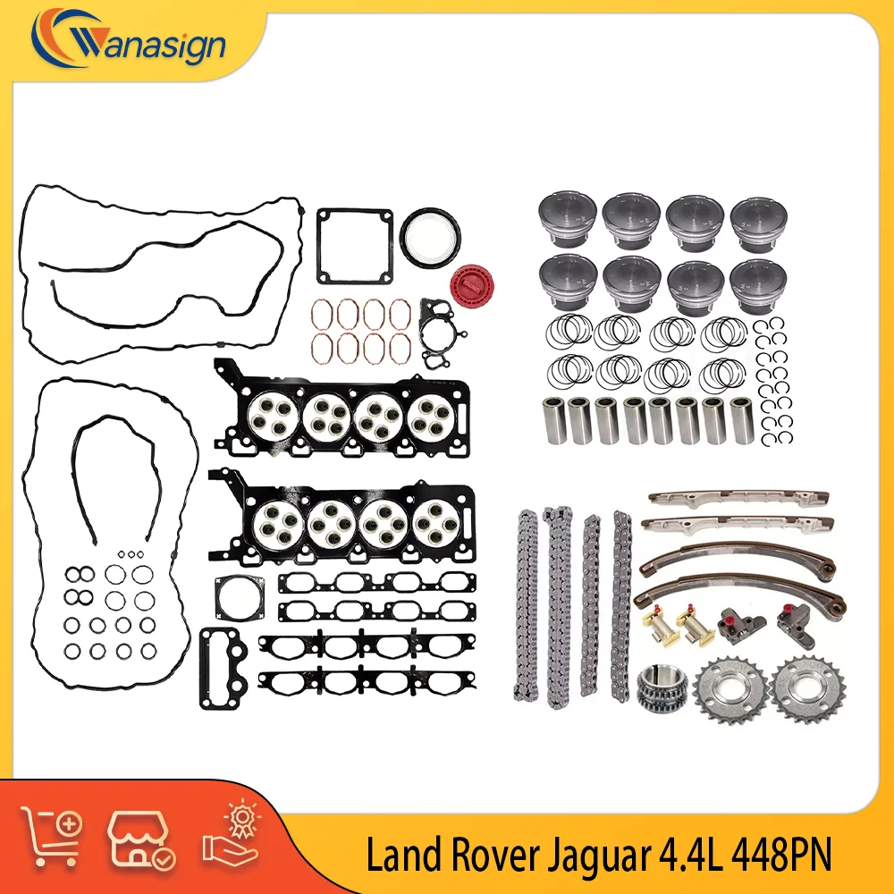 AUTO ENGINE PARTS FULL Gasket Set Piston Set Timing Chain Kit For Land Rover Jaguar 4.4L V8 4.4 L T GAS 448PN 2005-2009