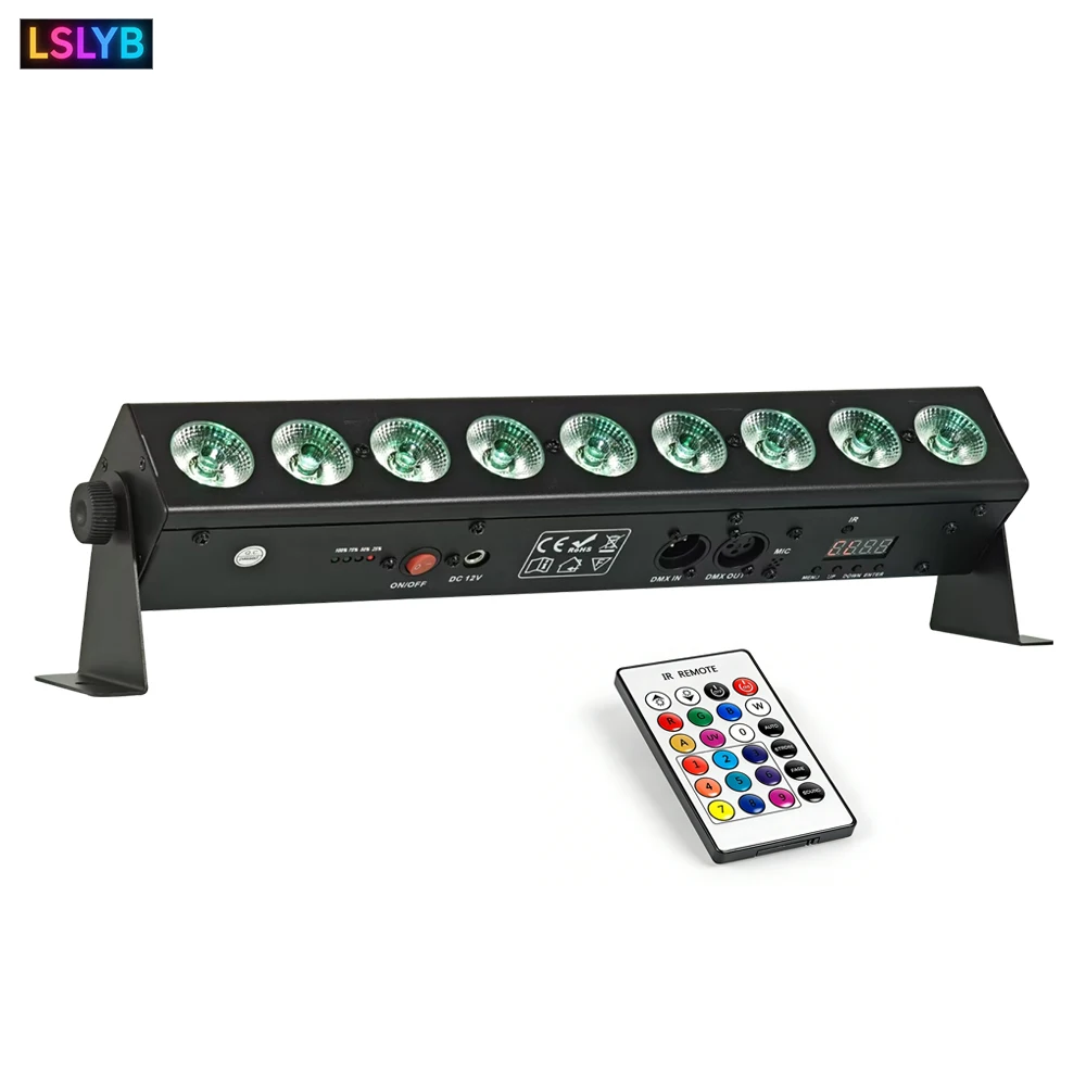 

9x18w LED RGBWA+UV Rechargeable Stage Lights Bar DJ Lights Built-in 5200mAh Battery Remote Control Wash Wall Lights