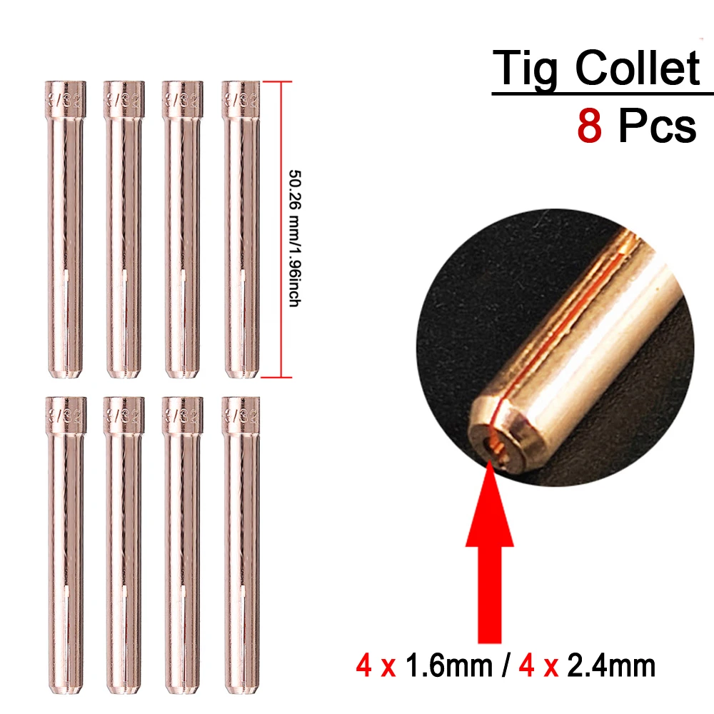 35PCS TIG Welding Torch Consumable 1.6mm 2.4mm WL20 Tungsten Electrode Collet Bodies Gas Nozzles Tig Collet For WP17 WP18 WP26