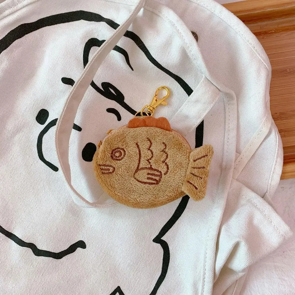 Plush Fish Doll Coin Purse Wrist Bag Mini Cute Zipper Girl Coin Wallet Headset Bag Convenient Small Capacity Storage Bag