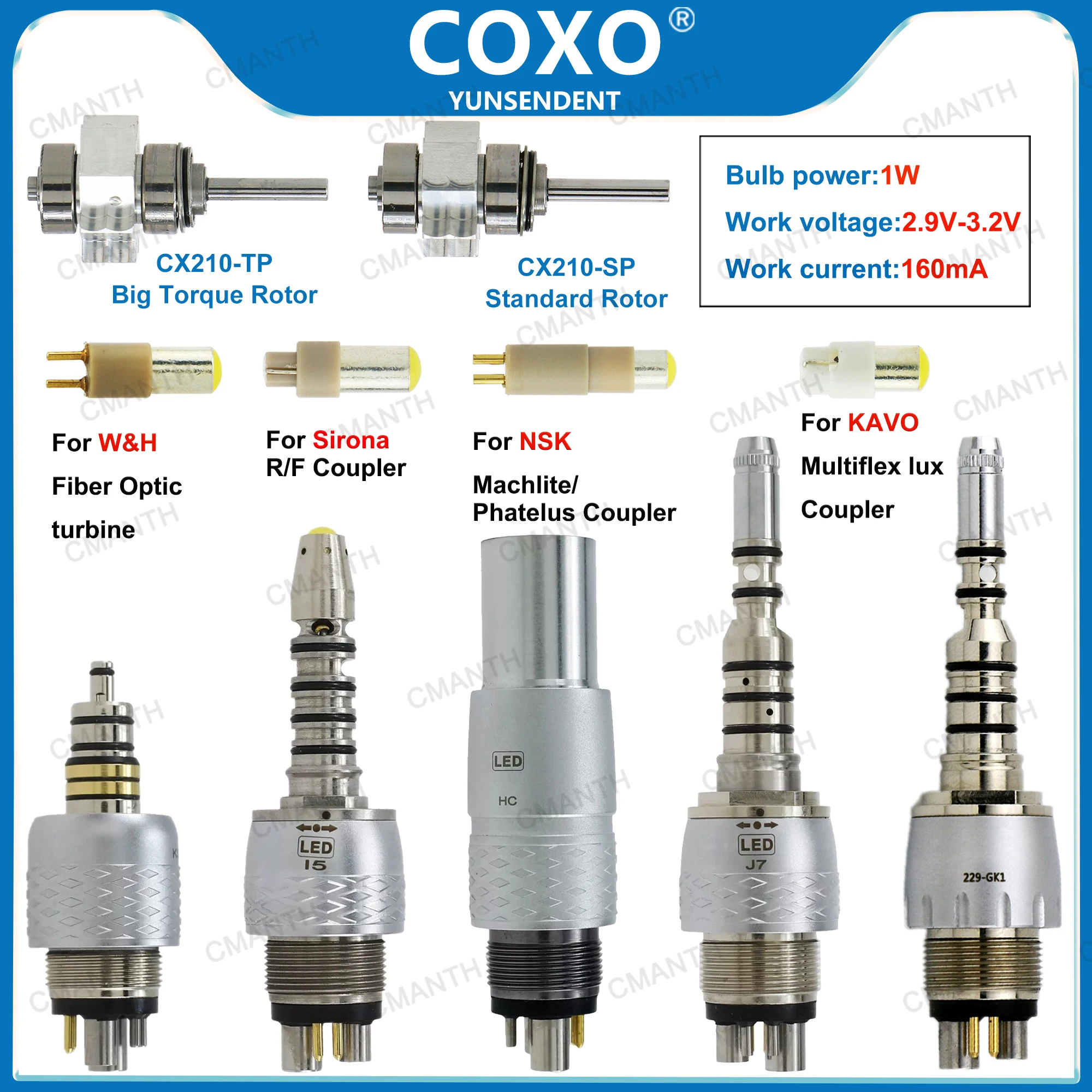

COXO Dental LED Coupler 6 Holes Turbine Cartridge Rotor For KAVO NSK Sirona WH Fiber Optic Handpiece Dental Accessorie