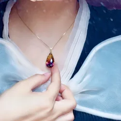 18k Real Gold Pendant with Natural Ametrine Stone for Women Daily Wear Fine Ametrine Gift for Women