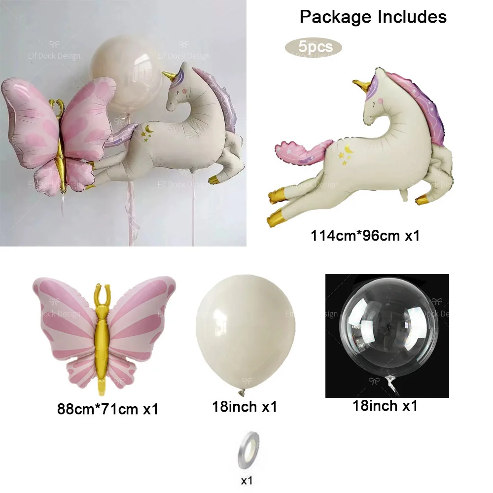1 Set Vintage Stehender Einhorn-Ballon mit Rosa Schleife, Waldprinzessin-Thema, Ballondekoration für Geburtstag, Hochzeit, Babyparty – Detail 3