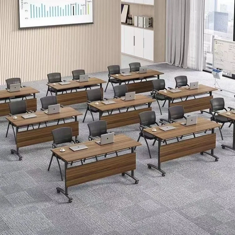 Folding conference table movable activity splicing strip table double desk foldable training table and chair combination