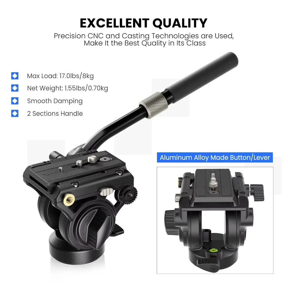 WEYLLAN GM6 Professional Fluid Head Video Tripod Head 360° Panorama Fluid Hydraulic Head Max Load 8kg for Tripod Monopod Camera