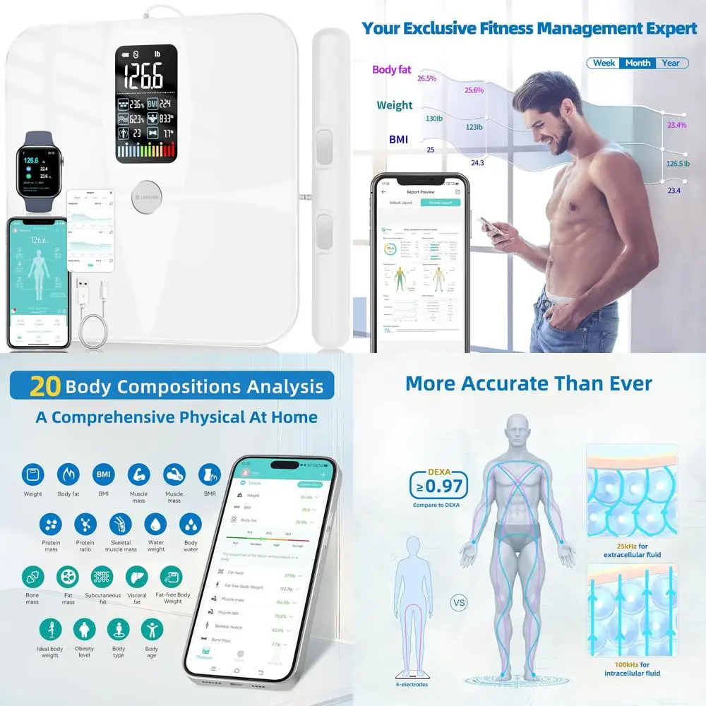 

Умные весы для ванной комнаты с 8-электродами: измерение состава тела, BMI, жира, мышечной массы и веса