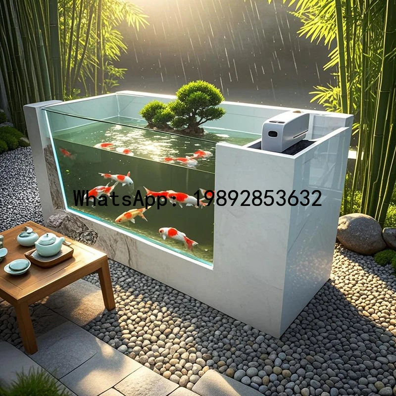 XL Garden Rock Plate Floor Fish Pond Thickened Glass Landscape Fish Tank Outdoor Ecological Large Tank