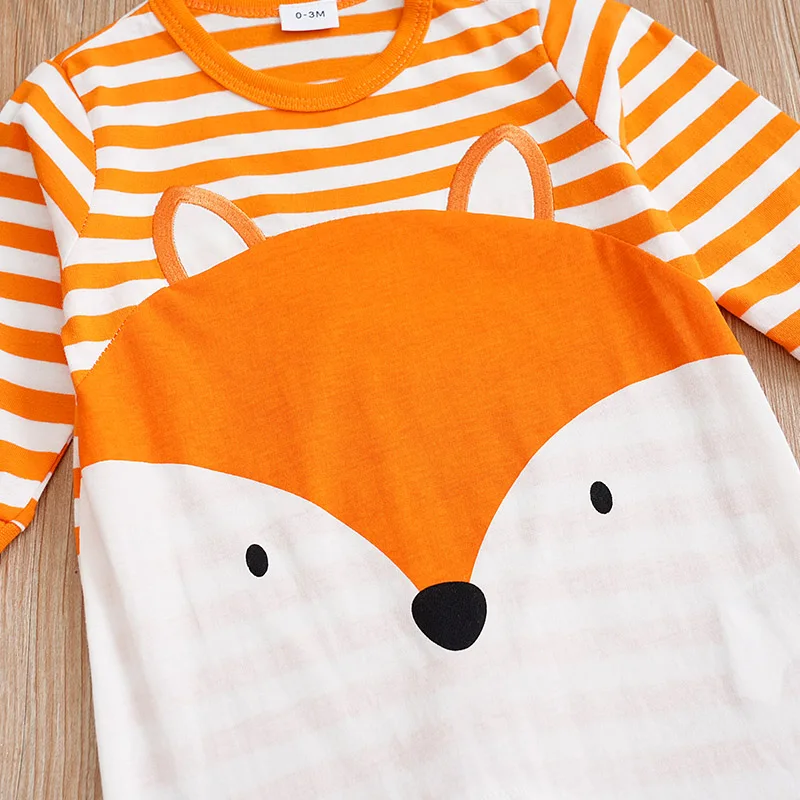 Spring And Autumn Boys And Girls Cute Cartoon Fox Printed Cotton Comfortable Long Sleeve Baby Bodysuit