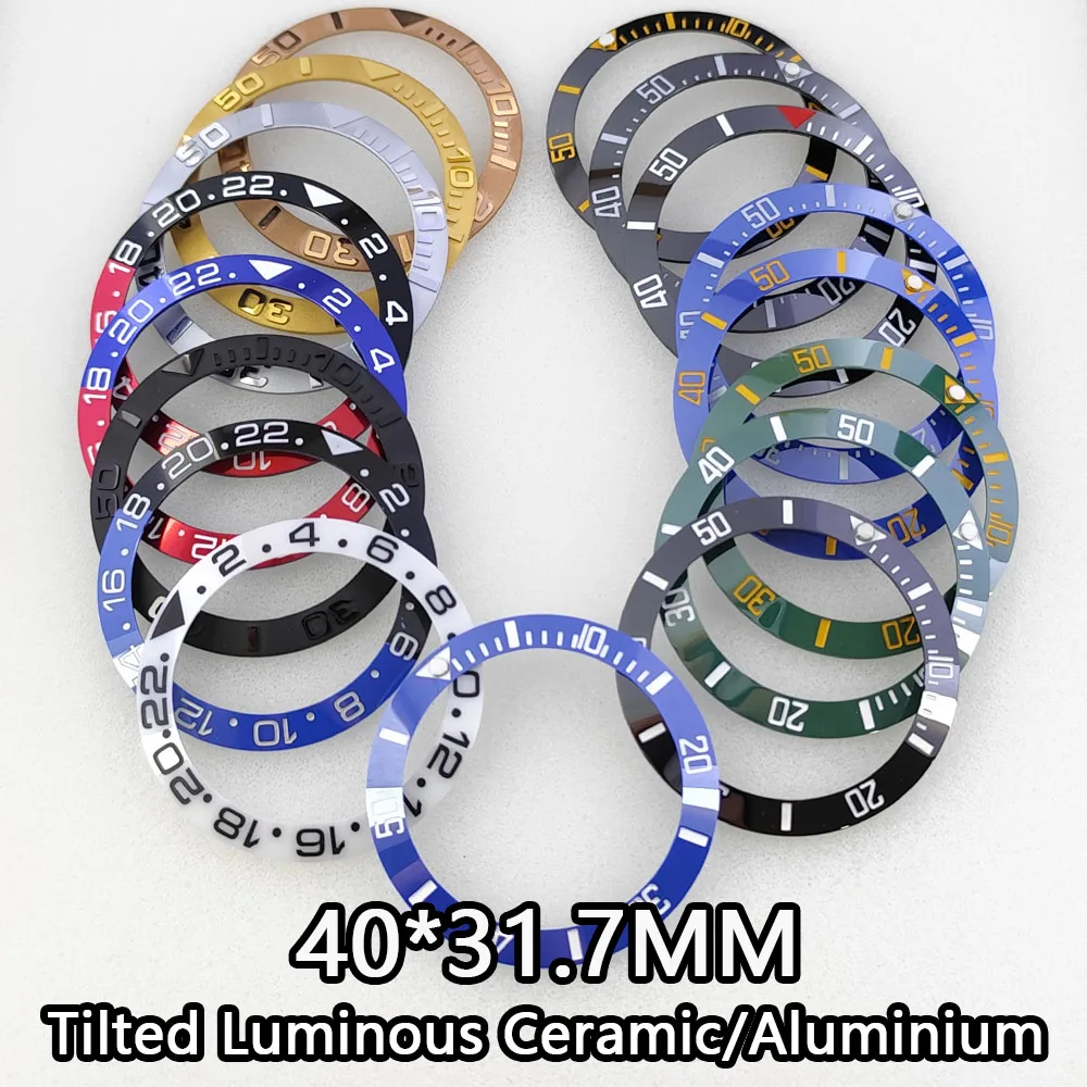 

40*31.6mm Sloping blue-gree Luminous GMT Ceramic aluminium Bezel Insert Divers Watch Replacement men various watch accessories