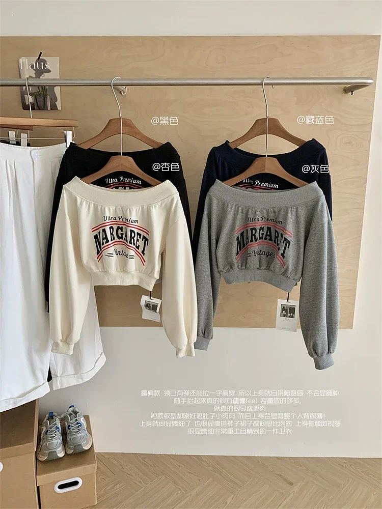 

Fall Winter Women American Vintage Shoujo Hoodie Slash Neck Sweatshirts 2000s Pullovers Y2k Coquette Gyaru Kpop Crop Top Grunge