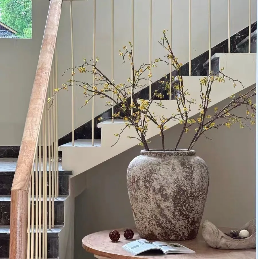 YFY Jingdezhen handmade retro wabi sabi coarse pottery jar antique dried  arrangement ceramic floor-to-ceiling Zen style