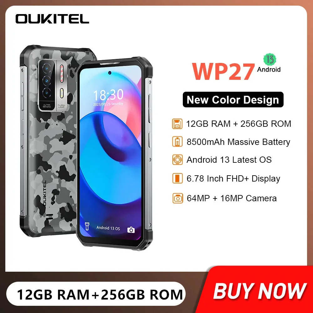 

OUKITEL WP27 Rugged Smartphones Octa Core 12GB+256GB 6.78Inch FHD Screen Android 13 Mobile Phone 8500mAh Battery 64MP Camera NFC