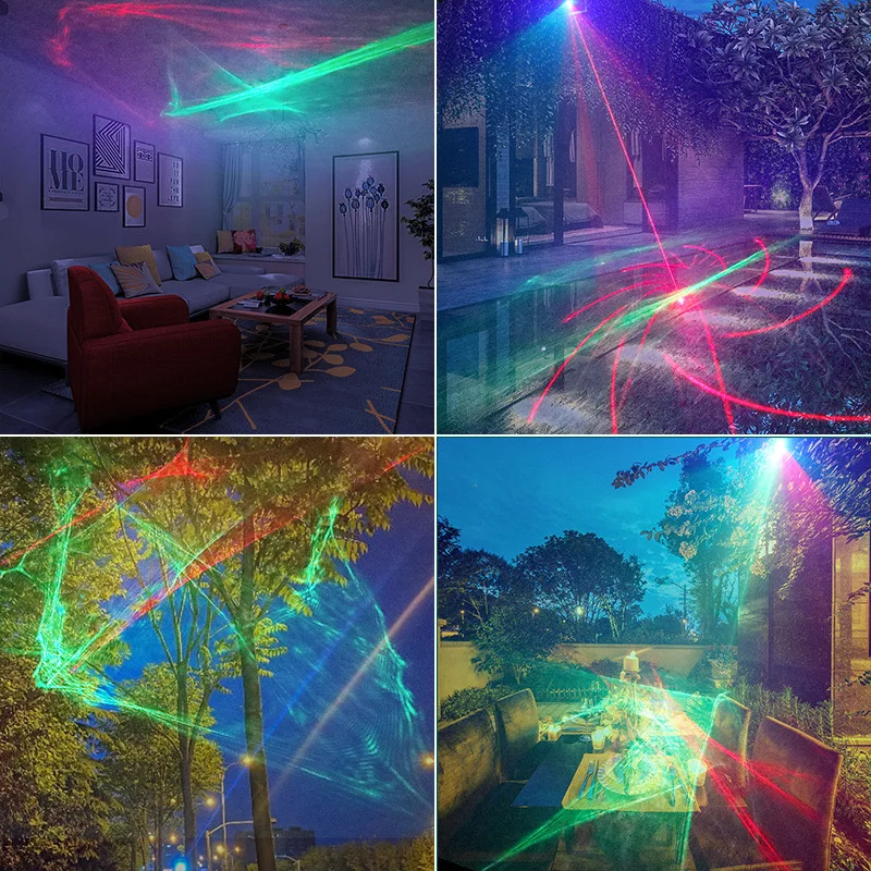 Mini Red Green Laser Projector Home Party Light RGB UV LED Lazer Beam Gobo Aurora Effect DJ Disco Strobe Sound Control USB Plug