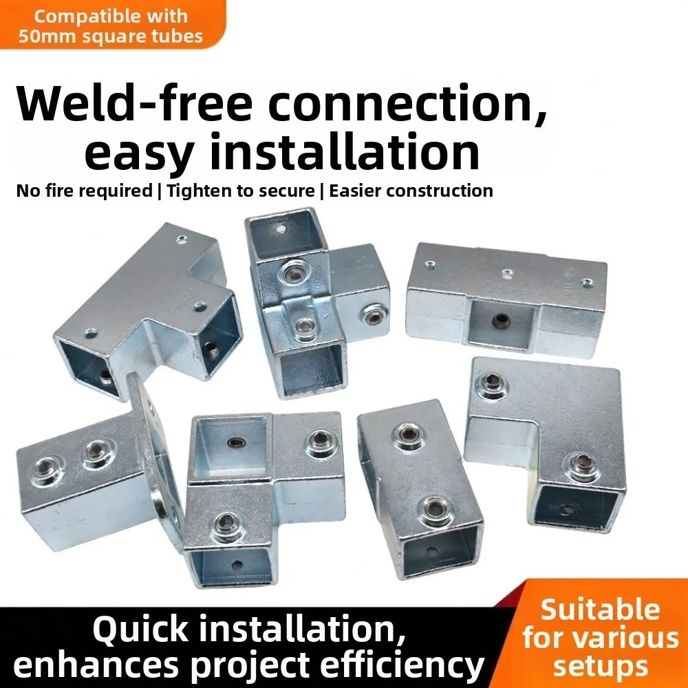 50mm Square Tube Connector Galvanized Steel Weld-Free Assembly Square Pipe Fitting Multiway Connection Bolt Fastening