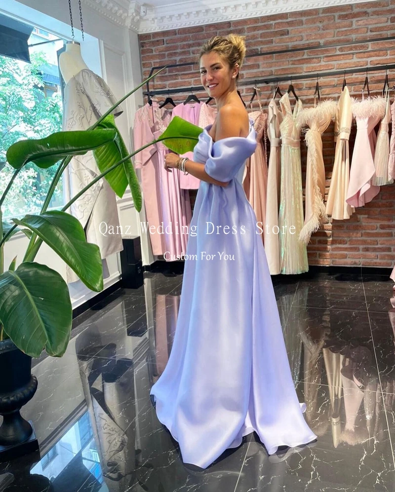 Qanz Satin Fashion Evening Dress for Wedding Party One Shoulder Sleeves Customized Prom Gowns vestido elegante mujer para fiesta