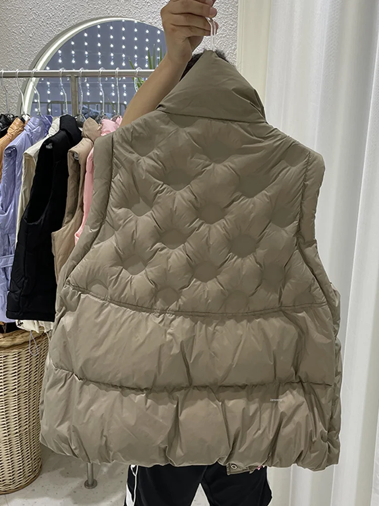 Chaleco de plumón sin mangas para mujer, chaqueta de plumón de pato blanco suelto, chaleco cálido para mujer, prendas de vestir de otoño e invierno