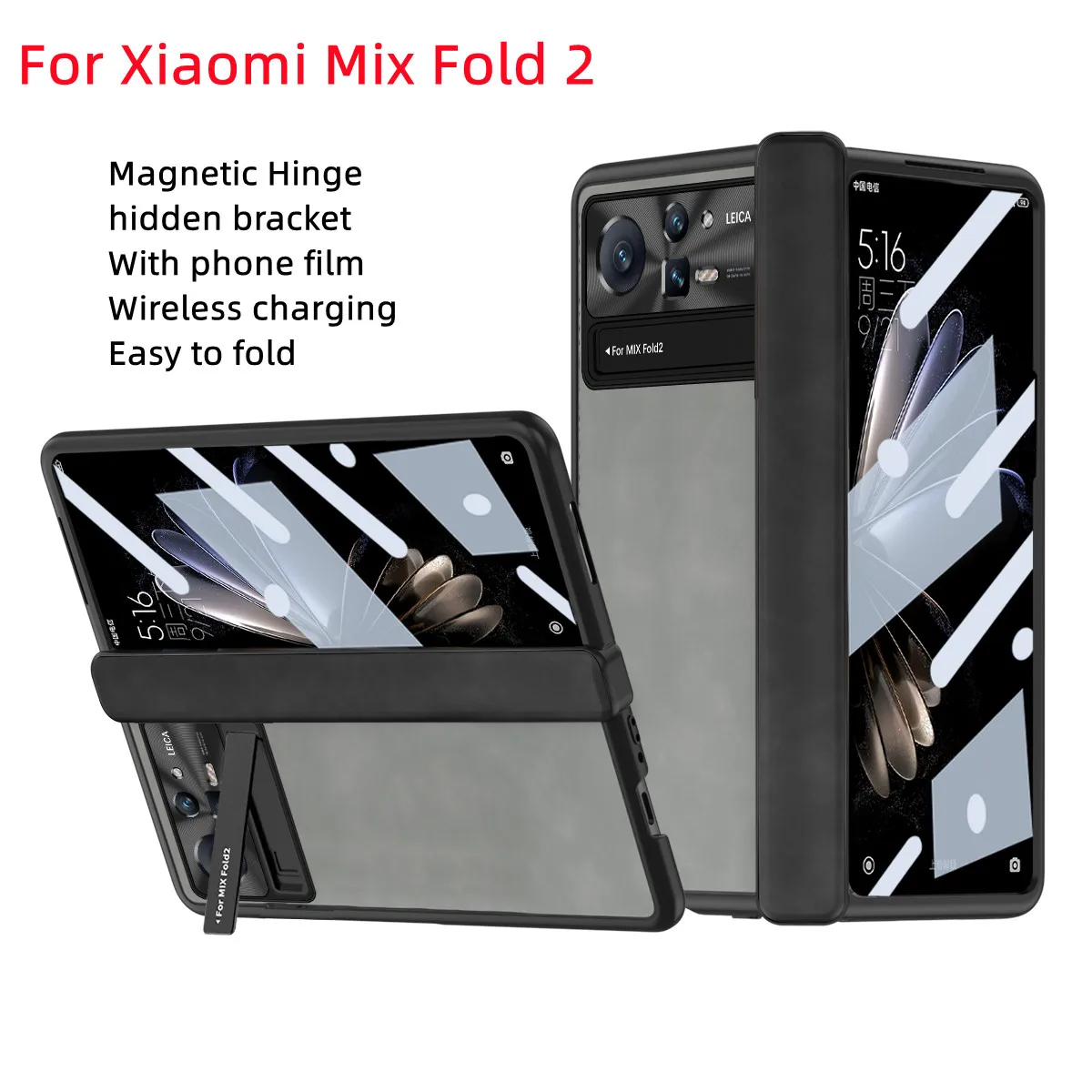 Magnetic Hinge Folding Case For Xiaomi Mix Fold 2 High-end Business Nappa Stripe Holster For Mix Fold 2 With glass front film