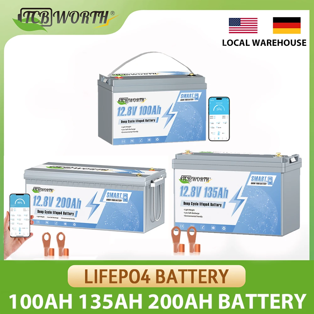 

12V 100Ah 135Ah 200Ah Bluetooth LiFePO4 Lithium Battery with Low-Temp Protection,RechargeableBattery with BMS,for Marine,Solar