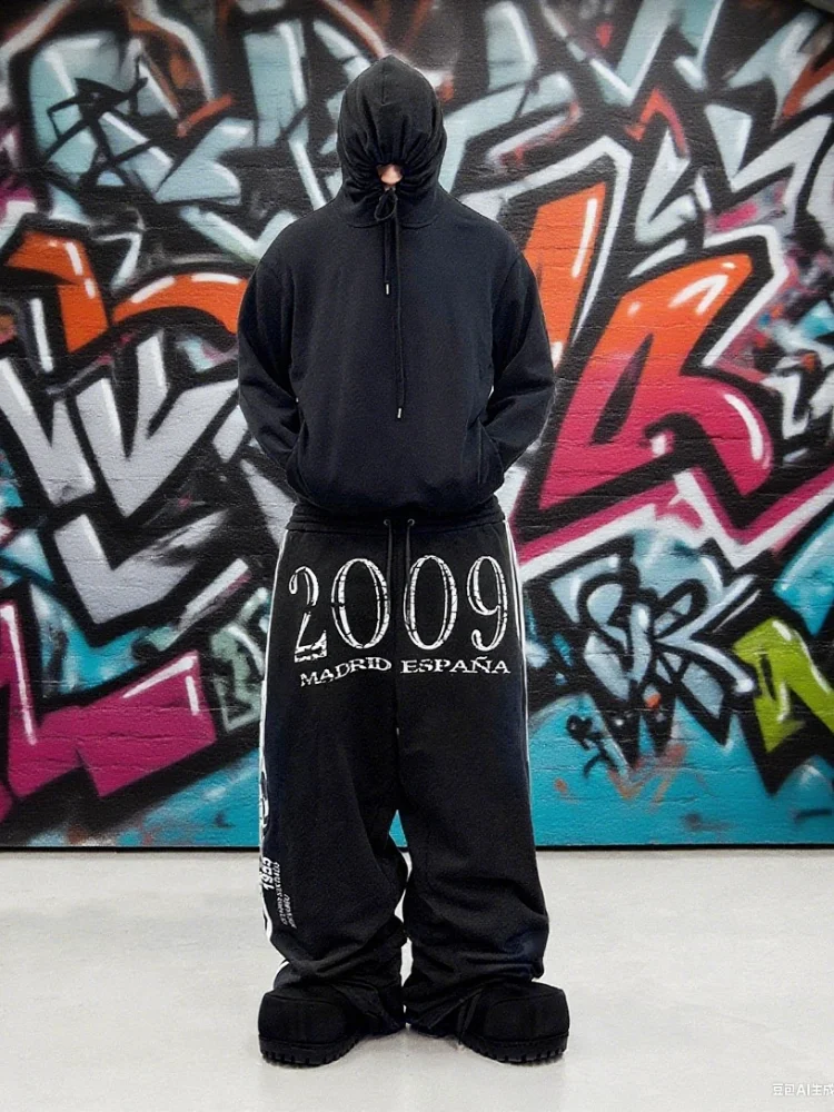 

Fivekoh hip-hop letter stripe double waist design street men's casual trousers y2k new harajuku gothic couple jogging wide leg t