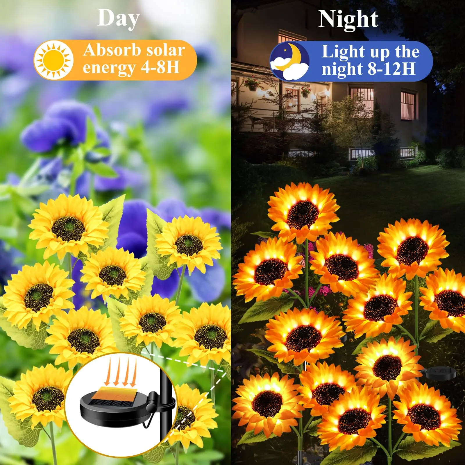 Garden Lights Solar Powered 3 Pack Solar Outdoor Lights with 9 Bigger Sunflower Waterproof Realistic Solar Flowers Light Pathway