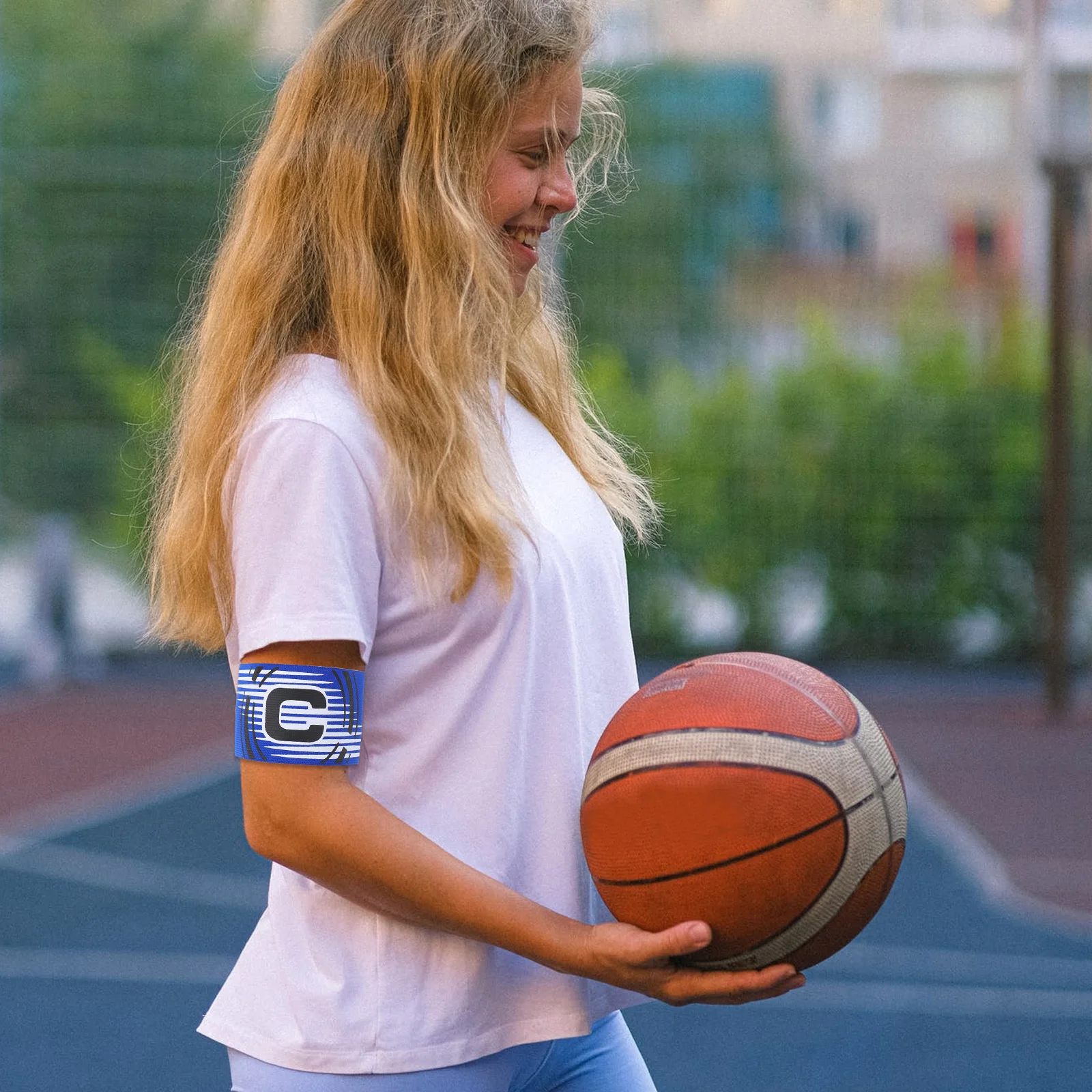 

2pcs Football Captain'S Armband Blue Adjustable Non-Slip Soccer Teams Armband For Sports Lovers Polyester Material Soccer Sports