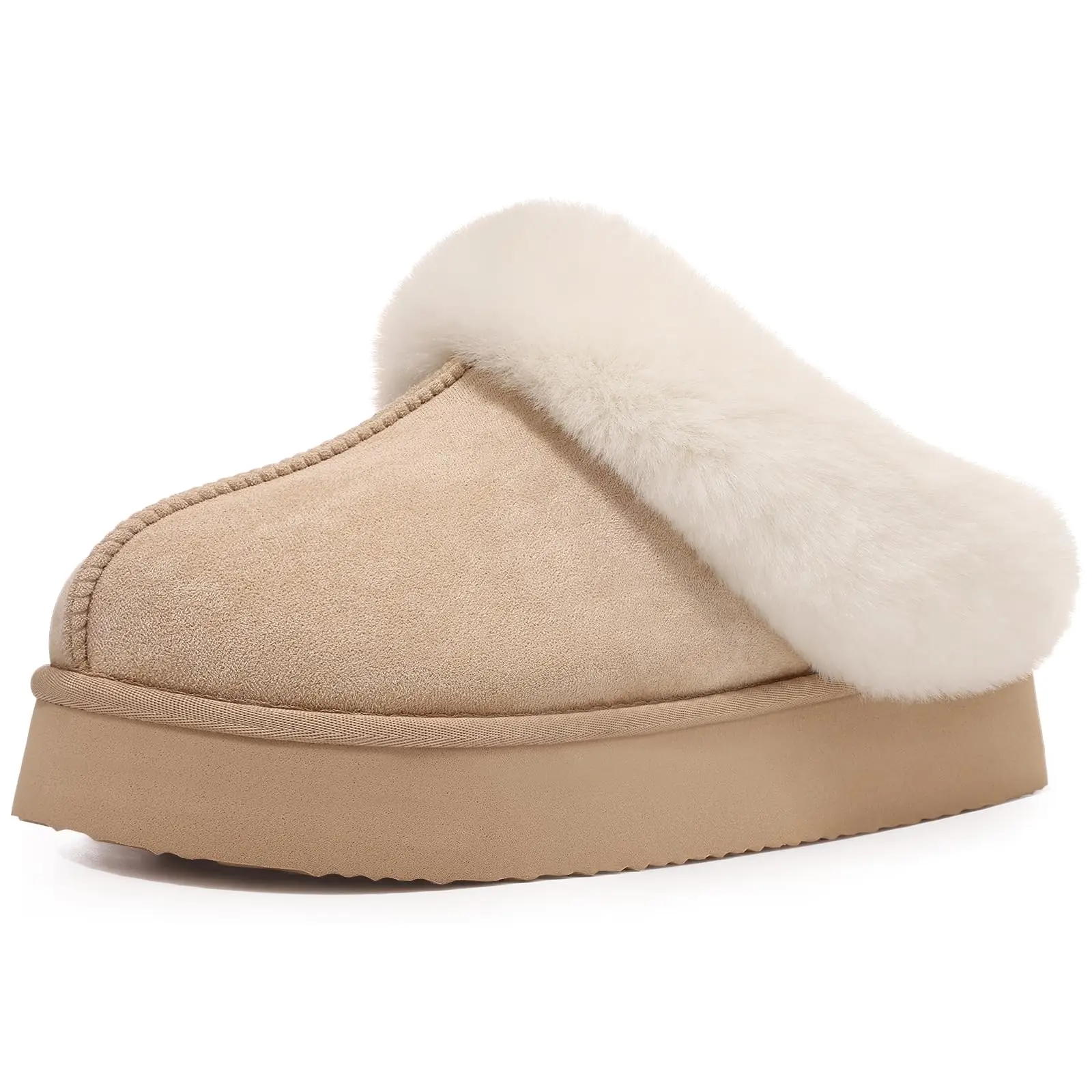 Litfun Winter Fuzzy Slippers for Women Fluffy House Slippers Warm Faux Fur Bedroom Slides Indoor Outdoor Plush Lining Slippers view 6