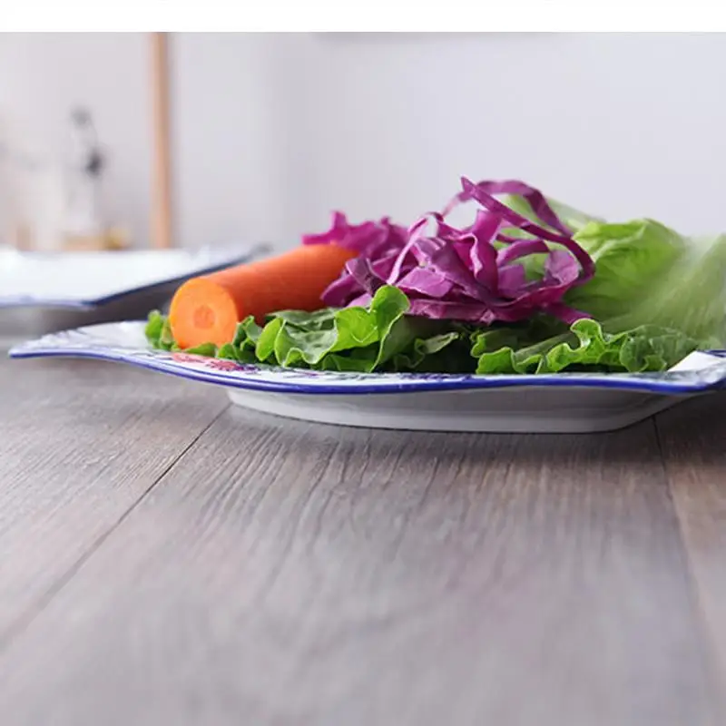 Plato de cerámica azul y blanco pintado a mano, vajilla de decoración Irregular para ensalada de frutas, cena, hogar, Hotel, restaurante