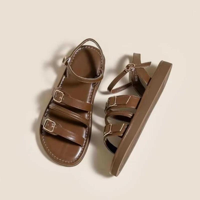 

Sand Beach Сандалии на плоской подошве Летняя уличная женская обувь с открытым носком Модная современная сандалия с пряжкой на ремне Удобная повседневная обувь с ремешком сзади