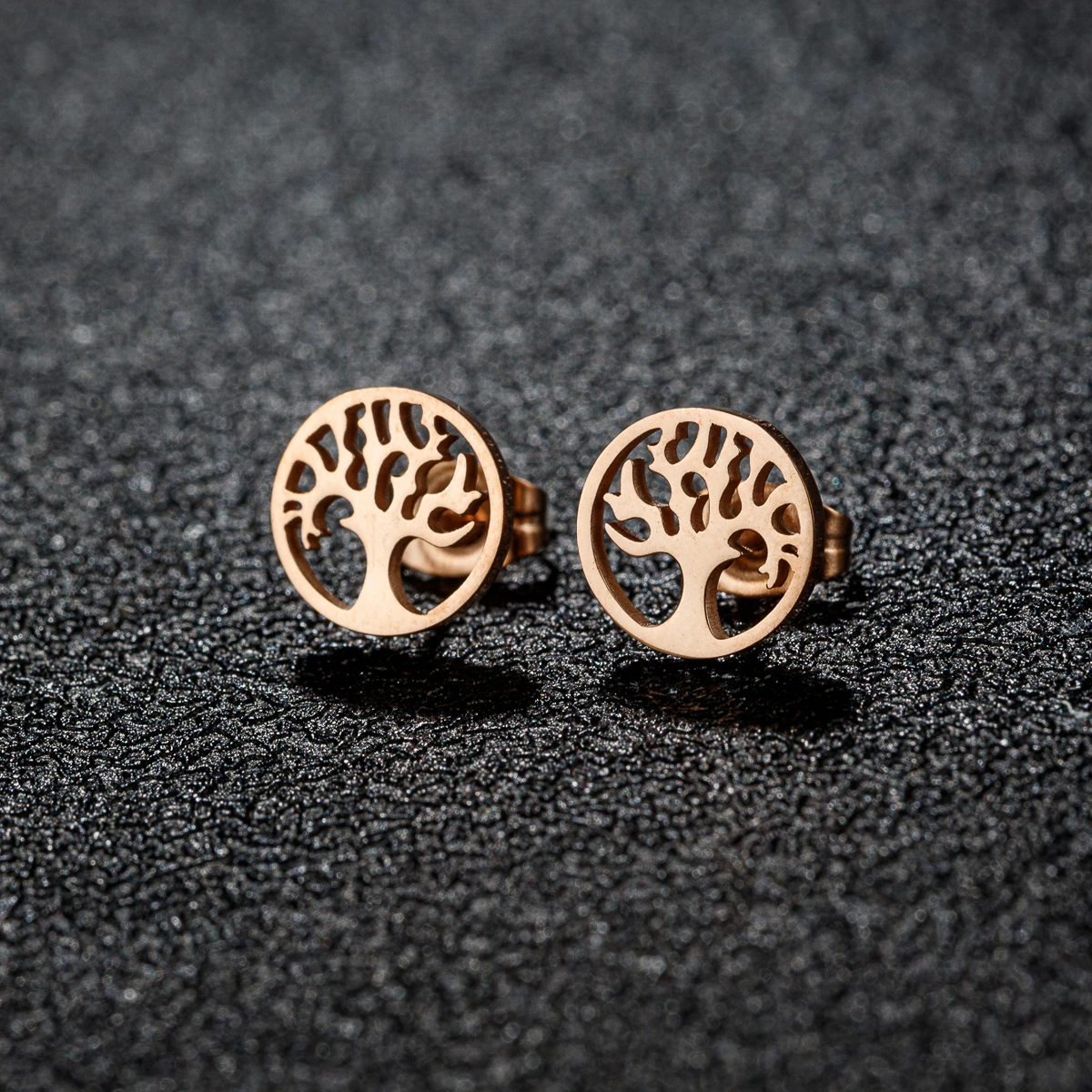 Tree Of Life Stud Earring For Women Stainless Steel Ear Piercing Golden Color Leaf Stud Bohemian Wedding Tragus Jewelry