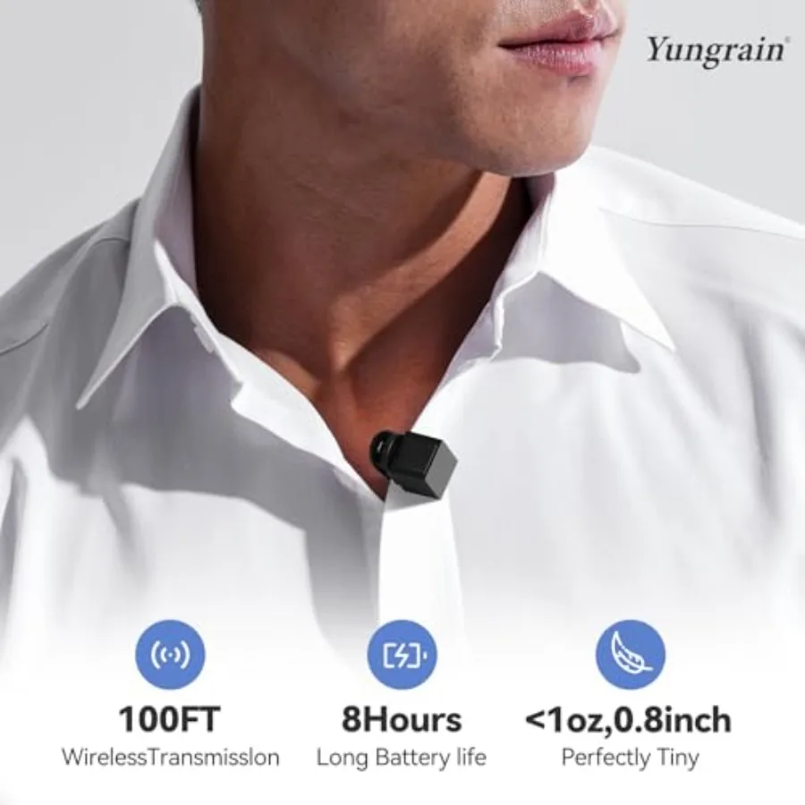 ميكروفون لاسلكي Lavalier بتصميم UltraCompact، ميكروفون صغير لاسلكي لهاتف iPhone Pro iPad Android PC Windows MAC Bluetooth Microph